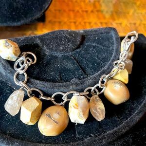 New Genuine Stone & Silver Links Bracelet